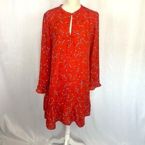 Banana Republic Factory Dress Red Ruffle Hem Swing Shift  A-line Women’s Size L